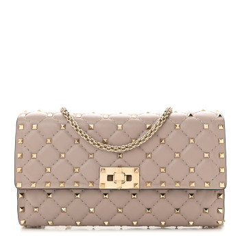 VALENTINO GARAVANI Lambskin Rockstud Spike Wallet on Chain Poudre