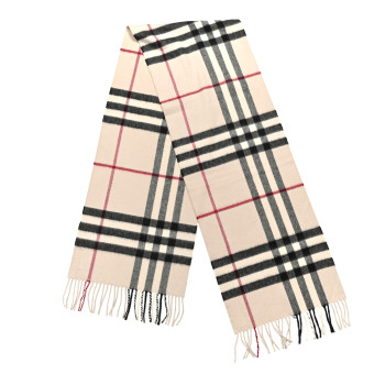 BURBERRY Cashmere Giant Check Fringe Scarf Stone