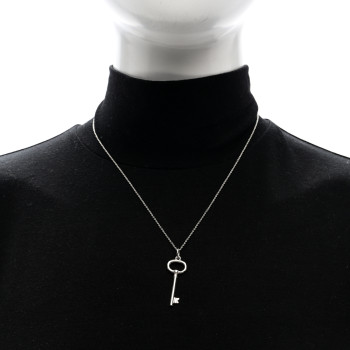 TIFFANY Sterling Silver Small Oval Key Pendant Bead Necklace