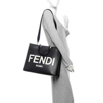 FENDI Vitello King Plexiglass Medium Fendi Sunshine Shopper Tote Black White