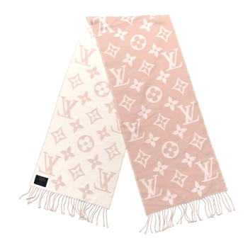 LOUIS VUITTON Wool Monogram Simply LV Scarf Beige
