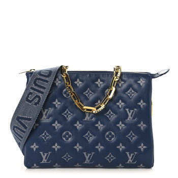 LOUIS VUITTON Lambskin Embossed Monogram Coussin PM Denim Blue