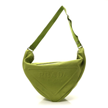 PRADA Canapa Logo Embossed Large Triangle Shoulder Bag Felce