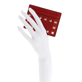 VALENTINO GARAVANI Vitello Rockstud Card Holder Rosso Valentino