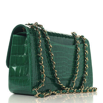 CHANEL Alligator Jumbo Double Flap Green