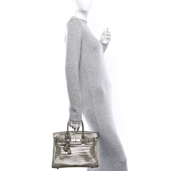 HERMES Shiny Porosus Crocodile Birkin 30 Gris Tourterelle