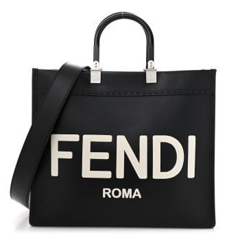 FENDI Vitello King Plexiglass Medium Fendi Sunshine Shopper Tote Black White