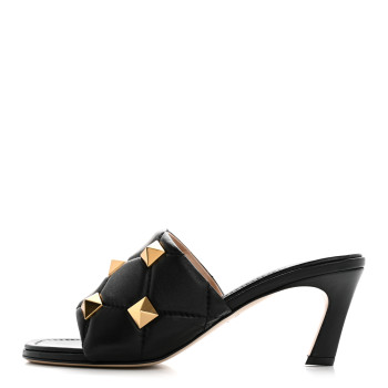 VALENTINO GARAVANI Nappa Quilted Roman Stud 65mm Slide Sandals 38 Black