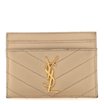 SAINT LAURENT Grain De Poudre Matelasse Chevron Monogram Credit Card Case Nude Powder