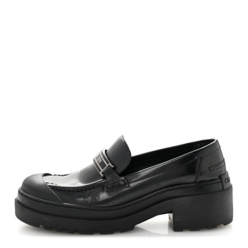 CHRISTIAN DIOR Brushed Calfskin Rubber Dior Code Cap Toe Lug Sole 35mm Loafers 40 Black