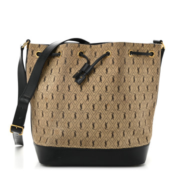 SAINT LAURENT Canvas All-Over Monogram Bucket Bag Black