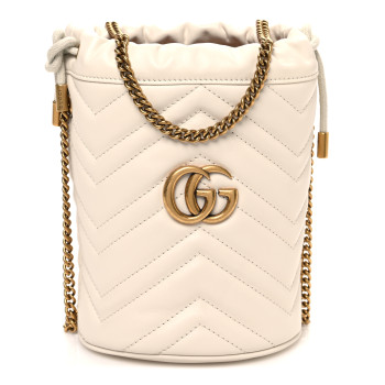 GUCCI Calfskin Matelasse Mini GG Marmont 2.0 Bucket Bag White