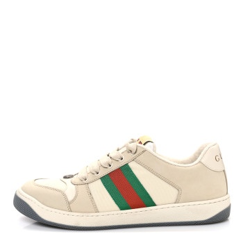 GUCCI Nylon Nubuck Web Womens Screener Sneakers 40 Mystic White Dusty Milk