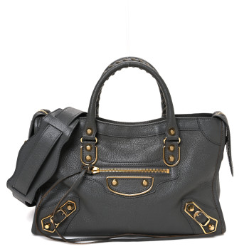 BALENCIAGA Chevre Gold Metallic Edge Hardware S City Gris Acier