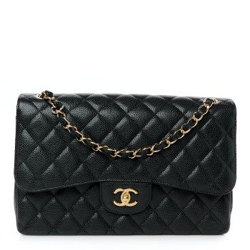CHANEL Caviar Quilted Jumbo Double Flap Black