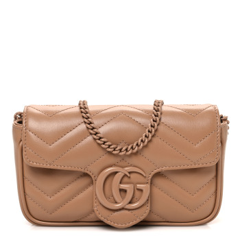 GUCCI Calfskin Matelasse Monochrome Super Mini GG Marmont Shoulder Bag Camelia