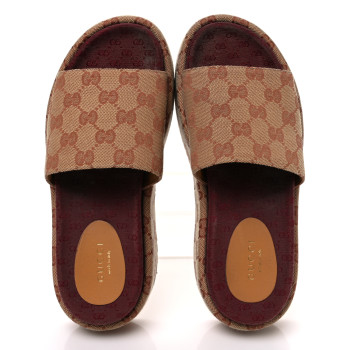 GUCCI Canvas GG Monogram Angelina Platform Slide Sandals 36 Beige Ruggine
