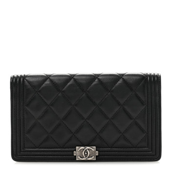 CHANEL Lambskin Quilted Boy Yen Wallet Black