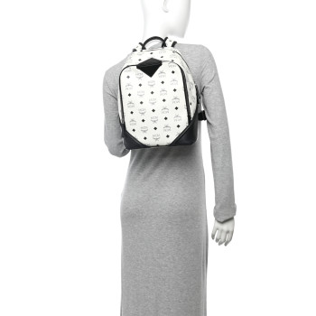 MCM Visetos Small Duke Backpack White Black
