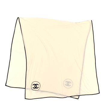 CHANEL Cashmere Silk CC Stole Ivory Black