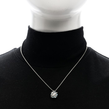 DAVID YURMAN Sterling Silver Diamond Blue Topaz 10mm Petite Cable Wrap Pendant Necklace