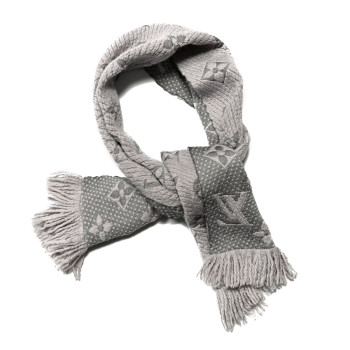 LOUIS VUITTON Wool Silk Logomania Scarf Pearl Grey