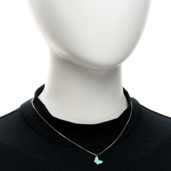 VAN CLEEF & ARPELS 18K White Gold Turquoise Sweet Alhambra Butterfly Pendant Necklace