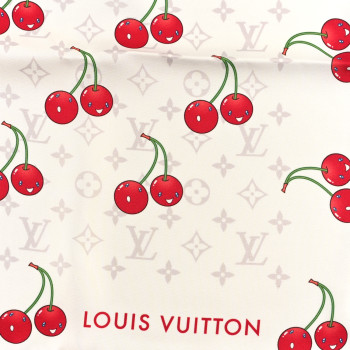 LOUIS VUITTON LV X TM Silk Monogram Cerises Square Scarf 90 White