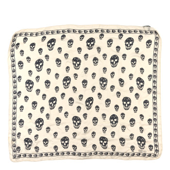 ALEXANDER MCQUEEN Silk Chiffon Skull Scarf Ivory Black