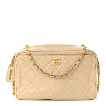 CHANEL Caviar Quilted Camera Case Beige Clair