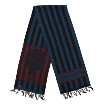 LOUIS VUITTON Wool Angora Stripe Muffler Hot Air Balloon Scarf Black Blue Red