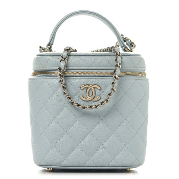 CHANEL Caviar Quilted Small Top Handle Vanity Case With Chain Light Blue