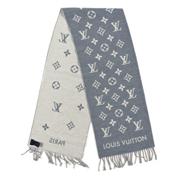 LOUIS VUITTON Wool All About Monogram Scarf Light Grey