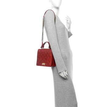 CHANEL Glazed Calfskin Quilted Rita Top Handle Flap Red