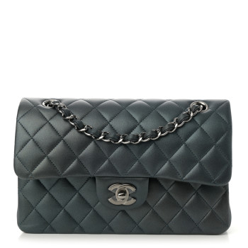 CHANEL Iridescent Lambskin Quilted Small Double Flap Green