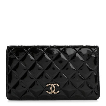 CHANEL Patent Quilted Brilliant Yen Wallet Black