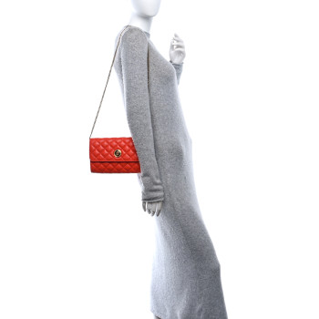 VERSACE Lambskin Quilted Medusa Wallet on Chain Crossbody Coral
