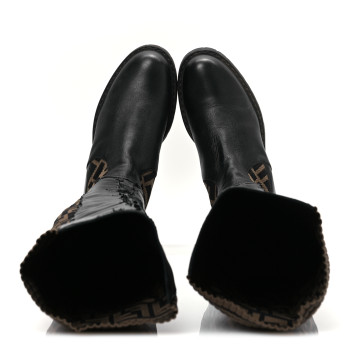 FENDI Nappa Microfiber Fabric FF Rockoko Thigh High Boots 39.5 Black Tobacco