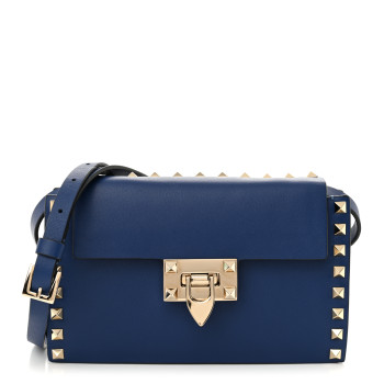 VALENTINO GARAVANI Calfskin Small Rockstud Overlay Flap Shoulder Bag Blue Delft