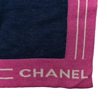 CHANEL Cashmere Silk Cotton Knit CC Scarf Blue Pink White