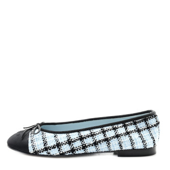 CHANEL Tweed Grosgrain Cap Toe Ballerina Flats 39.5 Light Blue Black