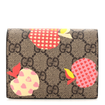 GUCCI GG Supreme Monogram Les Pommes Card Case Wallet Beige Multicolor Mystic White