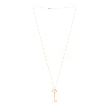 TIFFANY 18K Yellow Gold Vintage Oval Key Pendant Bead Chain Necklace