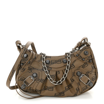 BALENCIAGA Coated Canvas BB Monogram Le Cagole Mini Purse With Chain Beige Brown