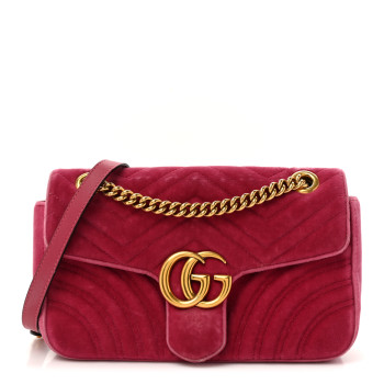 GUCCI Velvet Matelasse Small GG Marmont Shoulder Bag Light Raspberry Rose