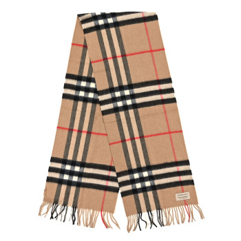 BURBERRY Cashmere Giant Check Fringe Scarf Archive Beige