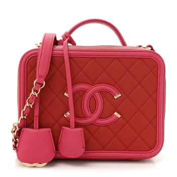 CHANEL Caviar Quilted Medium CC Filigree Vanity Case Pink