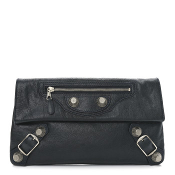 BALENCIAGA Agneau Giant 21 Silver Hardware Envelope Clutch Anthracite