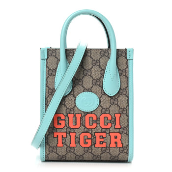 GUCCI GG Supreme Monogram Textured Dollar Calfskin Web Gucci Tiger Mini Retro Interlocking G Tote Bag Beige Blue Orange New Shamarock