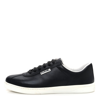 CHANEL Calfskin CC Mens Sneakers 44 Black